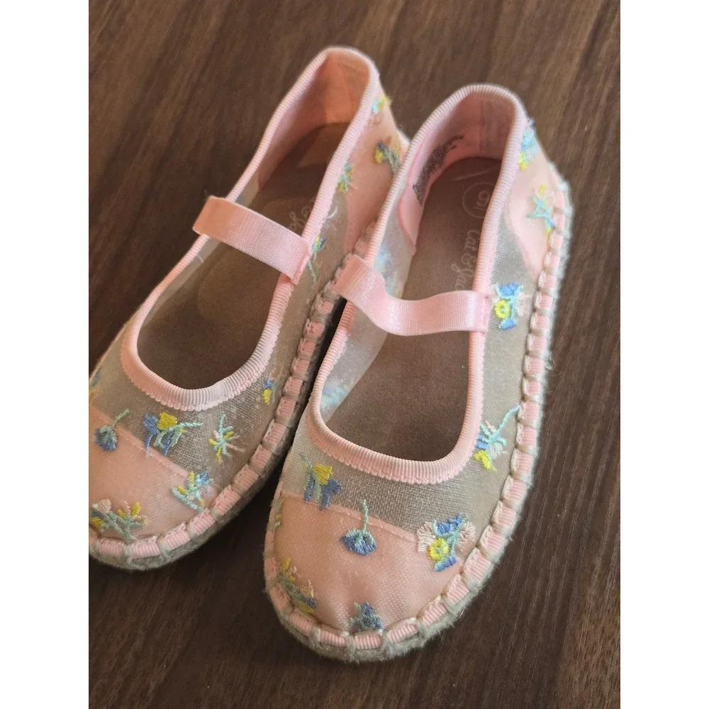 Cat & Jack Girls Pink Floral Embroidered Espadrille Flats Shoes Size 9c Toddler